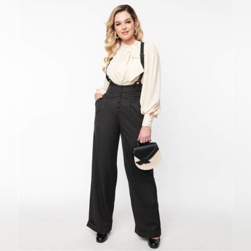 Unique Vintage 1930's Black Thelma Suspender Pants